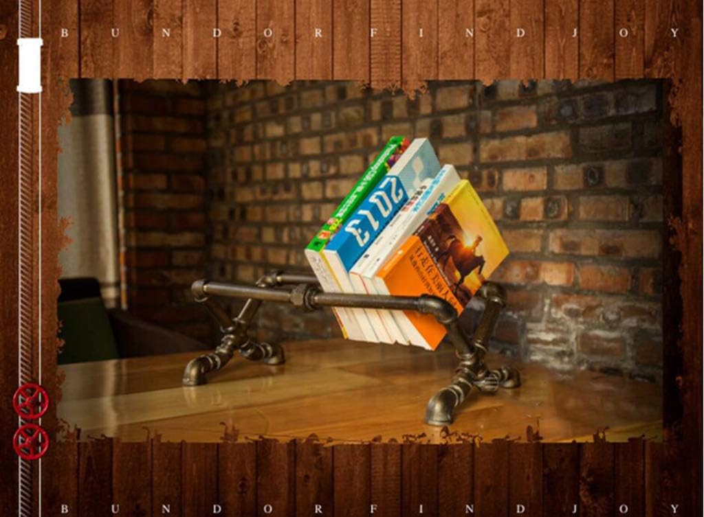 JHSLXD Vintage Bookshelf Loft Industry Water Pipe Shelf Creative Metal Wrought Iron Show Storage Rack L44W20H18CM,Retro Color