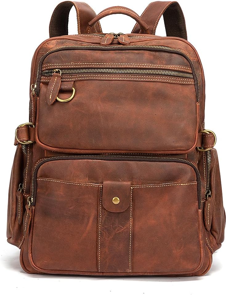 Genuine Leather Backpack for Men Leather Laptop Backpack Light Brown Gifts for Men (Light Brown)