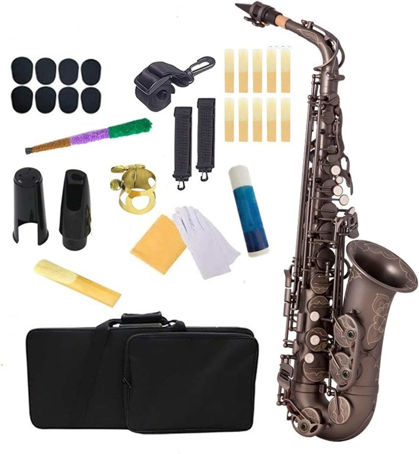 Sax Beginners Kit Black Nickel EB Alto Saxophone Brass Lacquered Gold E Flat Sax 82Z Key Type Woodwind Instrument Wind Instrument
