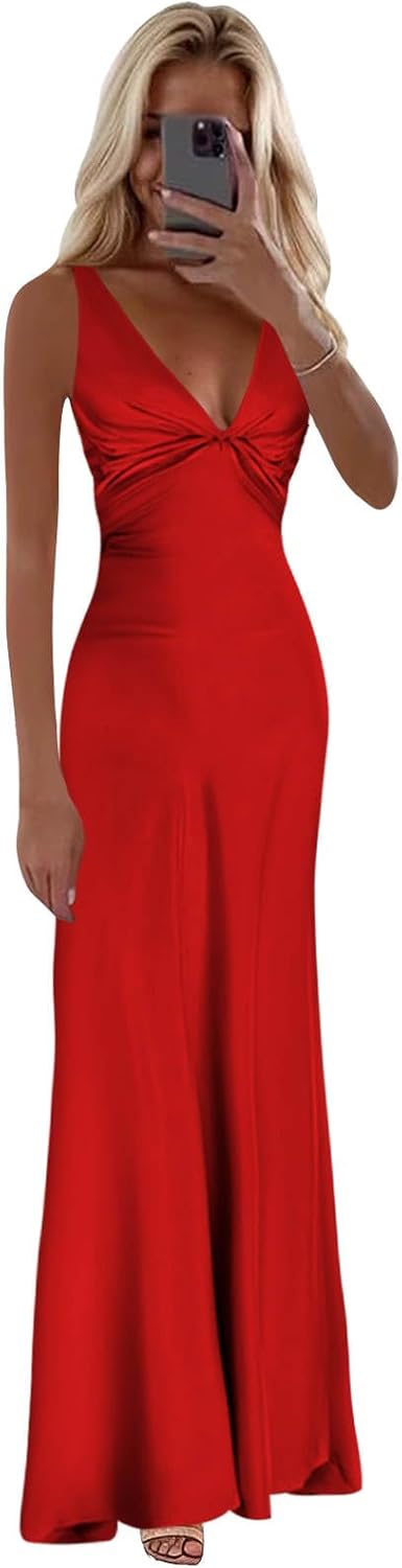 BOLENSYE Halter Silk Prom Dresses 2025 Mermaid Long Satin Bridesmaid Dress for Women