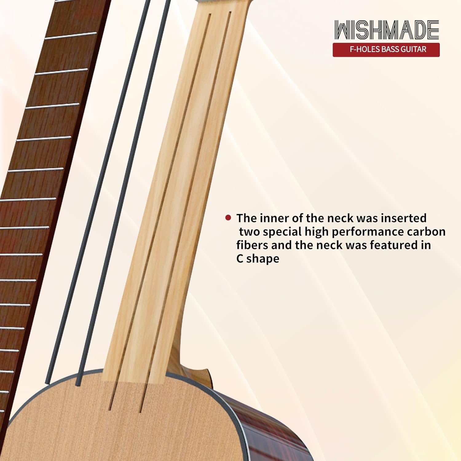 WISHMADE Electric Bass Guitars With F-Holes, Acoustic Bass Guitar For Beginners, Flamed Maple Top With Gig Bag (BLB-400-BK)