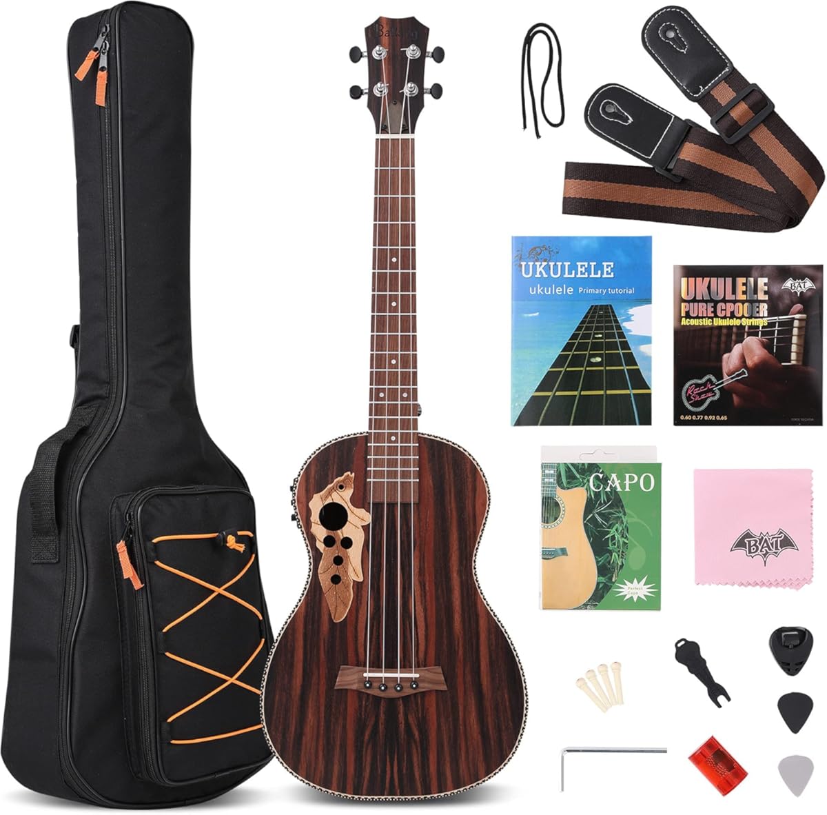 Baritone Ukulele Electric 30 Inch All Blackwood Acoustic Ukelele Kit with Truss Rod with EQ with Gig Bag,Strap,Nylon String,Electric Tuner,Pick,shaker