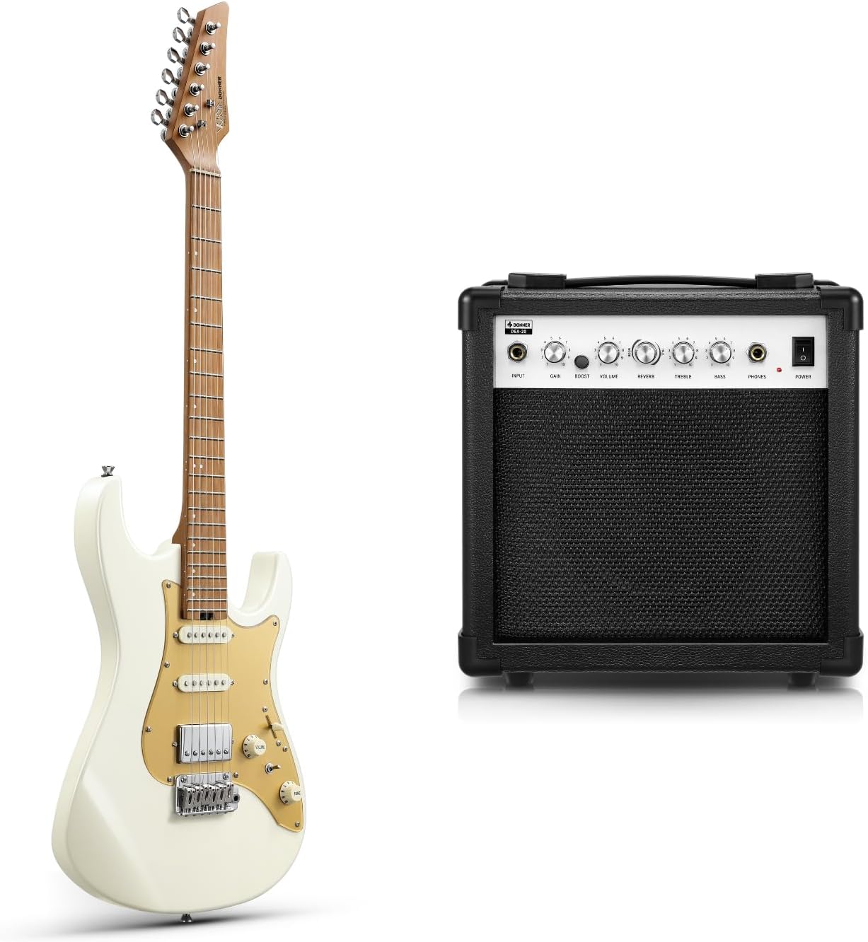 Donner 39 Inch Electric Guitar, DST-550 Solid Double-cut Poplar Body Electric Guitar for Intermediate & Pro Players and Donner Electric Guitar Amp 20W, DEA-20 Guitar Amplifier with Reverb Effects