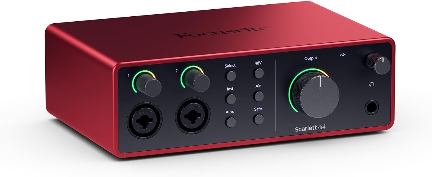 Focusrite Scarlett 4i4 4th Gen USB Audio Interface – Studio-Quality Recording for Musicians & Creators with Software Bundle (Renewed)