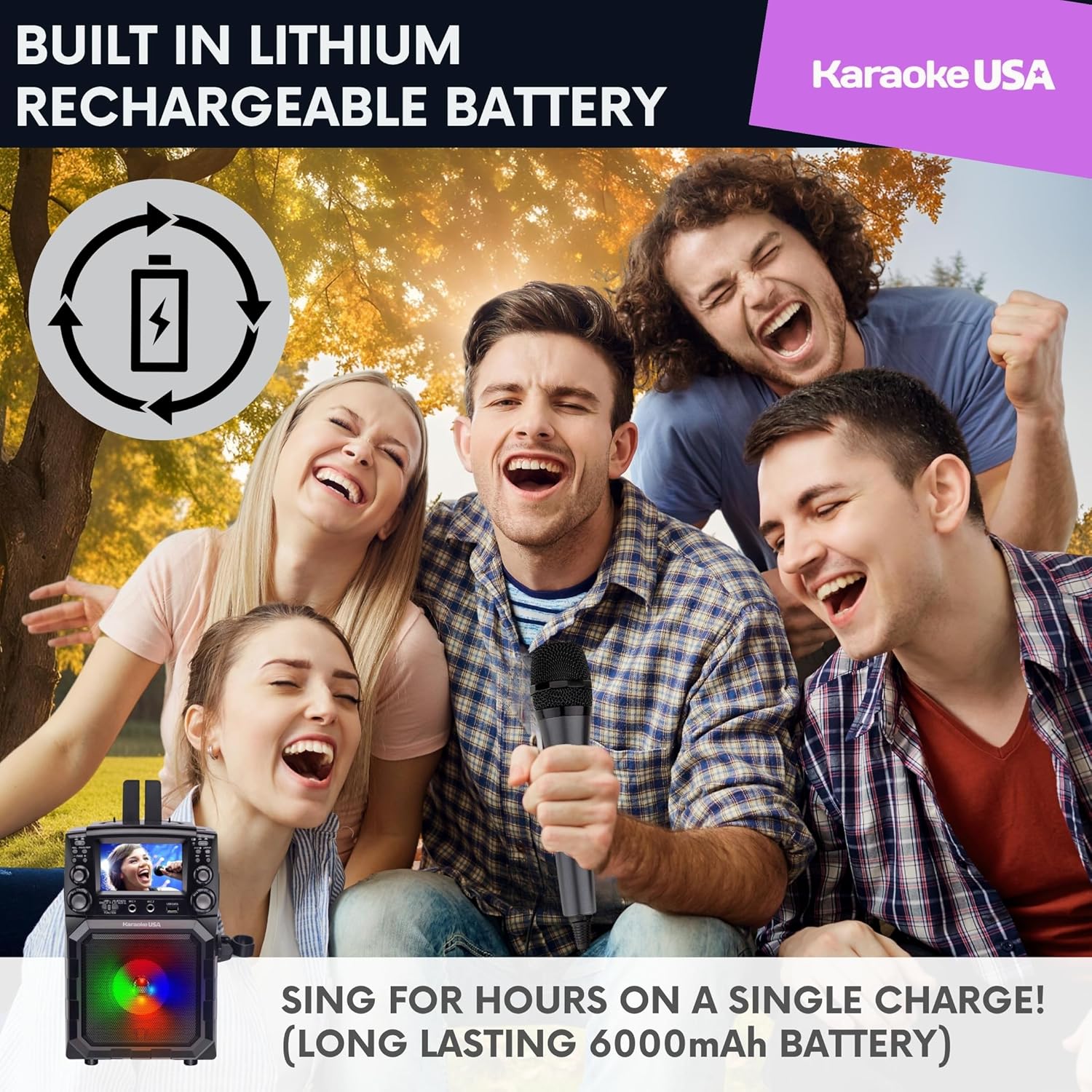 Karaoke USA Portable Karaoke Machine with 4.3” Color TFT Screen, Bluetooth, Recording Function, PA and Built-in Battery (GQ450)