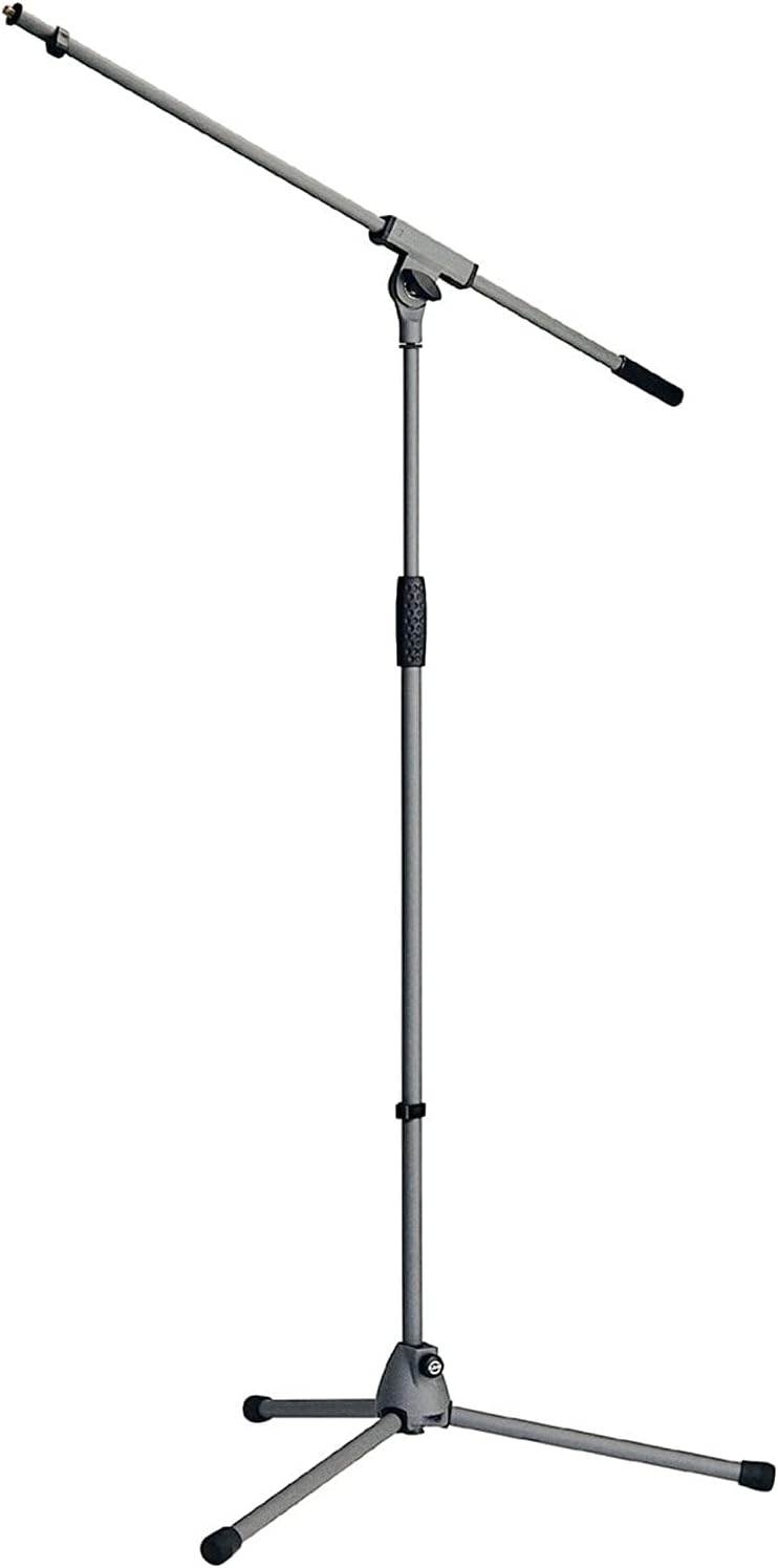 K&M Konig & Meyer 21060.500.87 Tripod Microphone Stand With Boom Arm | Clutch Height Adjustment | Soft-Touch Lock | Folding Leg Design | Zinc Die-Cast Base | German Made | Gray Powder Coated