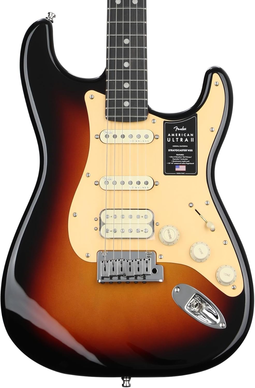 Fender American Ultra II Stratocaster HSS Electric Guitar - Ultraburst Finish, Ebony Fingerboard, Includes Tuner and Strap