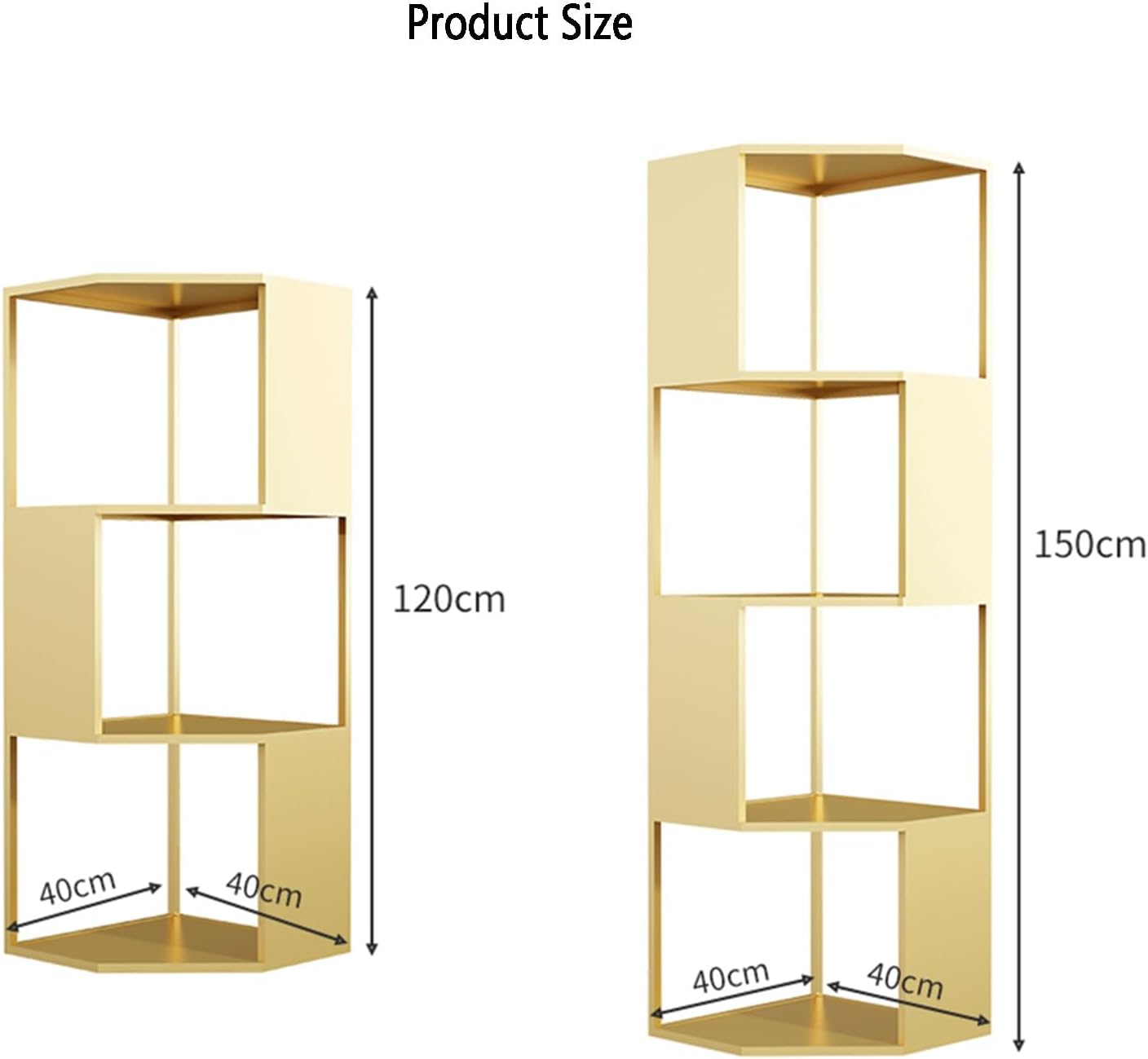 3/4 Layer Corner Bookcase, Industrial Bookshelf,Storage Display Rack, Multi-Layer Storage Rack,for Small Space,Living Room, Office (1PC)(Gold,4tier) (Black 3tier)