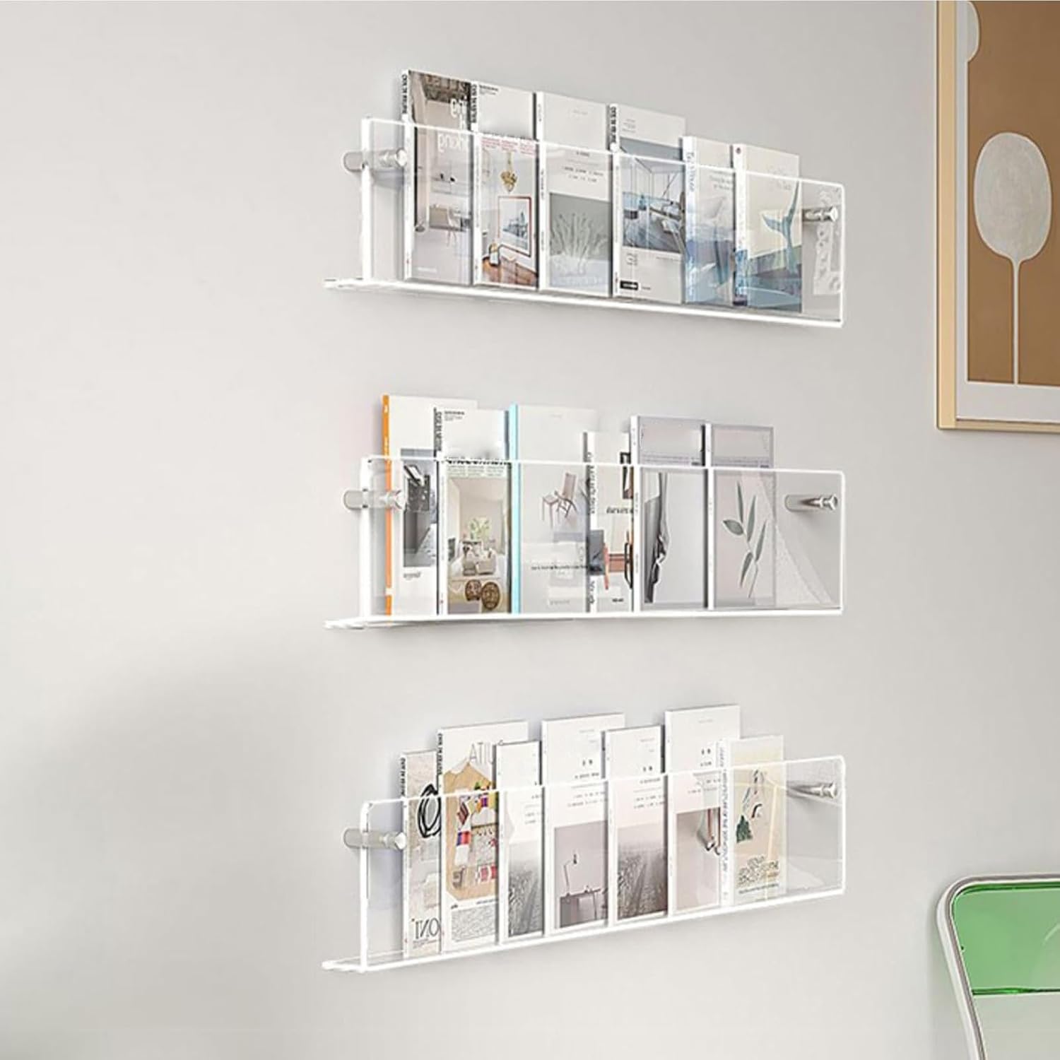 FPIGSHS 2 Pack - Acrylic Wall Magazine Rack，Clear Brochure Holder Wall Mount,Record Holder Wall,Hanging Bookshelf Literature Storage Rack,Floating Bookshelves for Offcie Home (Size : 120cm/47.2in)