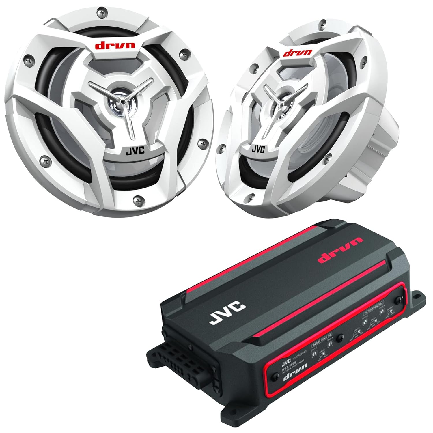 JVC KS-DR2004D 4-Channel Compact Digital Amplifier 50W RMS x 4 @ 4 ohms with 2 Pairs CS-DR6201MW 6.5