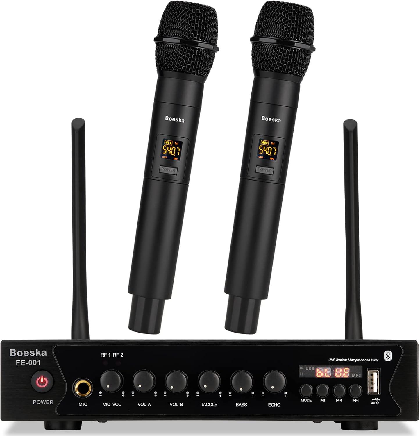 Wireless Microphone System, UHF Dual Cordless Handheld Microphones Set for Home Karaoke, Singing, Speech, Party, Meeting, Church, 262ft Range, Black