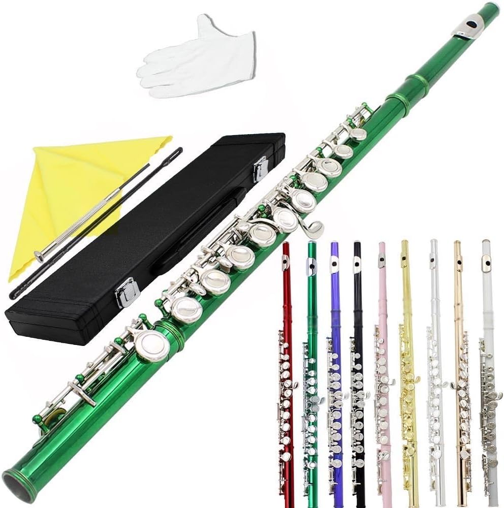Flute 16 Holes C Key Flute Western Concert Cupronickel Red Transverse Flute Woodwind Instrument with Case Flutes Musical Instruments (Color : Gold)