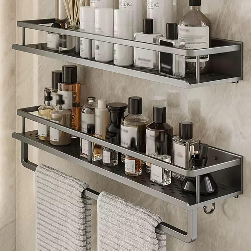 GIZNXBA Corner Shower Caddy, Adhesive Bathroom Caddy with Hooks, No Drilling Shower Shelves, Shower Rack for Inside Shower, Wall Mount Shower Shelf for Toilet (Color : /Gray, Size : 40cm)