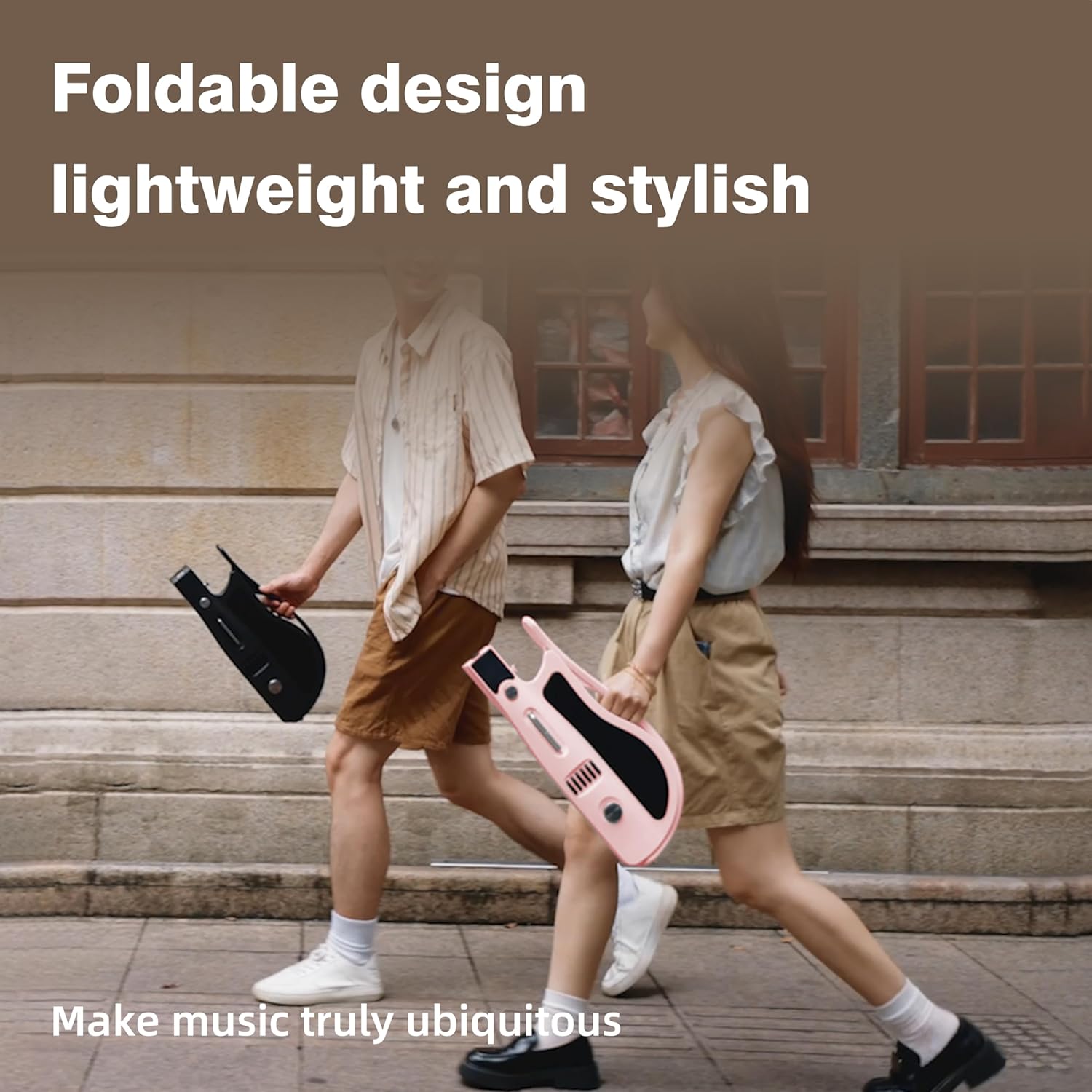 Stringless Electric Smart Guitar,Foldable & Portable,Travel Backing Guitarra for One-Man Band,Chord Generator,App Interactive Chord Sheets,Easy to Play (Pink)