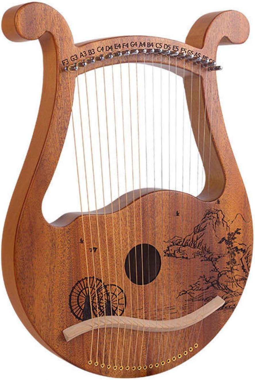 Lyre Harp 19 String Beginners Harp Portable 19-Tone Small Harp 19-String Lyre Musical Instruments Solid Wood Mahogany Lyre Harp with Tuning Wrench Pick Strings-D1