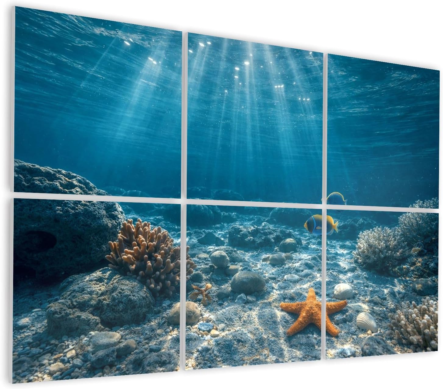 6 Pack Art Acoustic Panels Self Adhesive Underwater Coral Starfish Tropical Fish Blue Ocean Light Decorative Soundproof Wall Panels Sound Absorbing Panel 48
