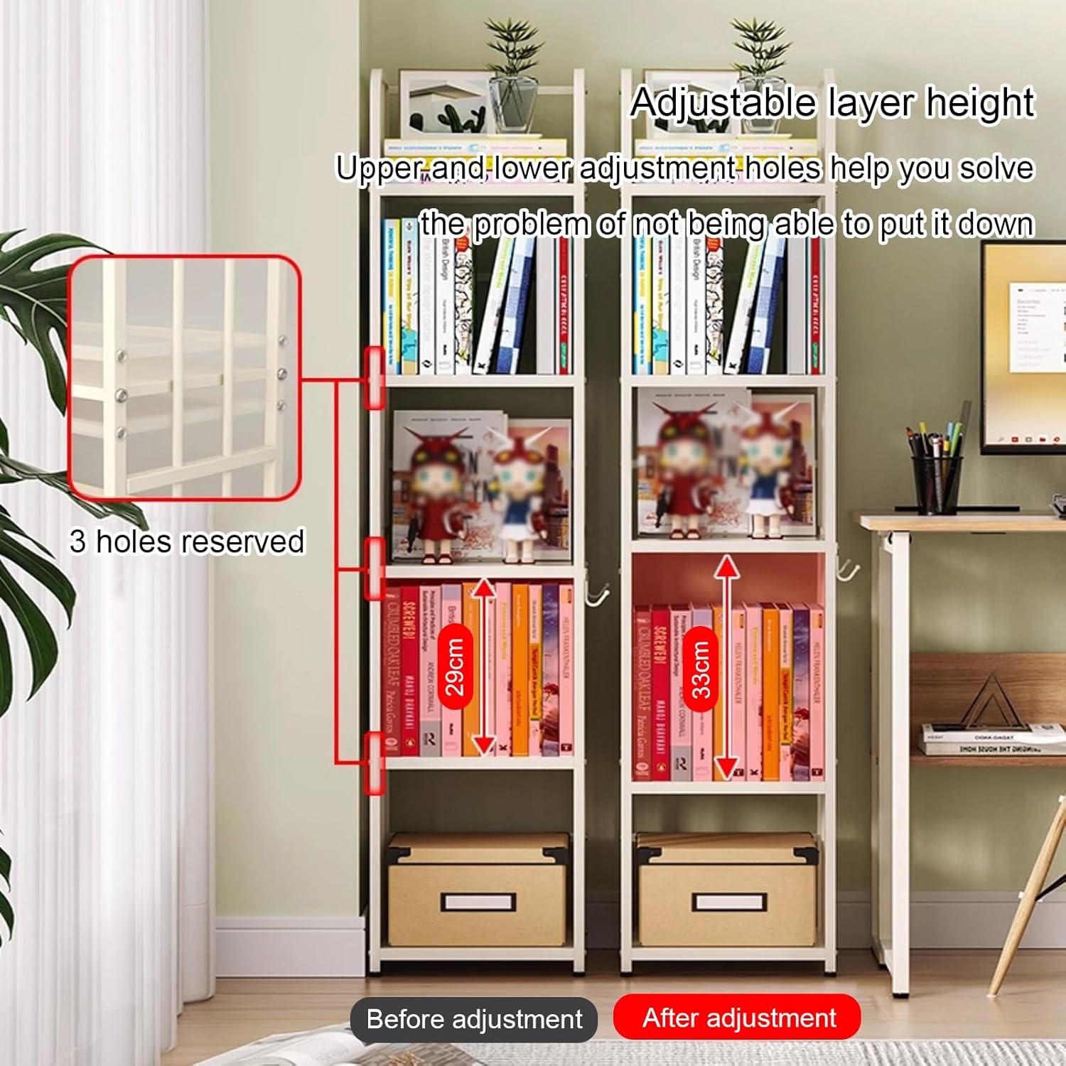 Vertical Bookshelf Tower, Modern Open Metal Bookcase, Corner Standing Shelf, Multipurpose Display Storage Rack, Adjustable Foot Pads, for Living Room, Home, Office(116cm/45.7in)