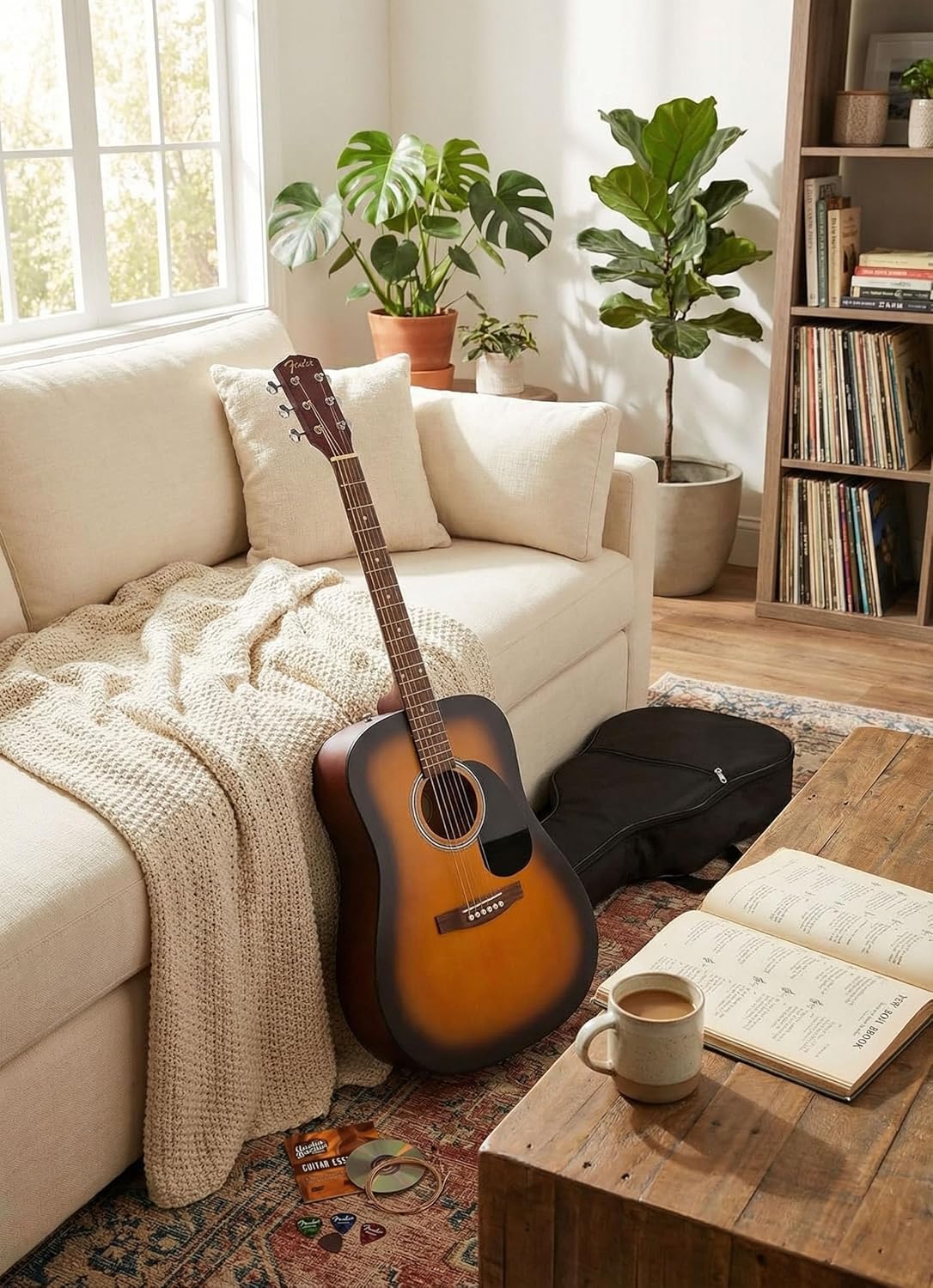 Fender FA Series Dreadnought Acoustic Guitar - 2-Color Sunburst Bundle with Gig Bag, Strings, Picks, and Austin Bazaar Instructional DVD