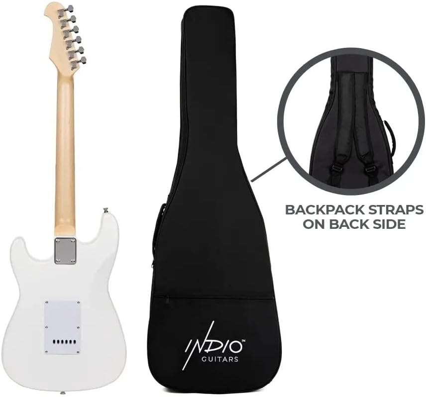Monoprice 6-String Cali DLX Plus Electric Guitar - Right Handed, Gig Bag, Solid Ash Body, Ivory - Indio Series