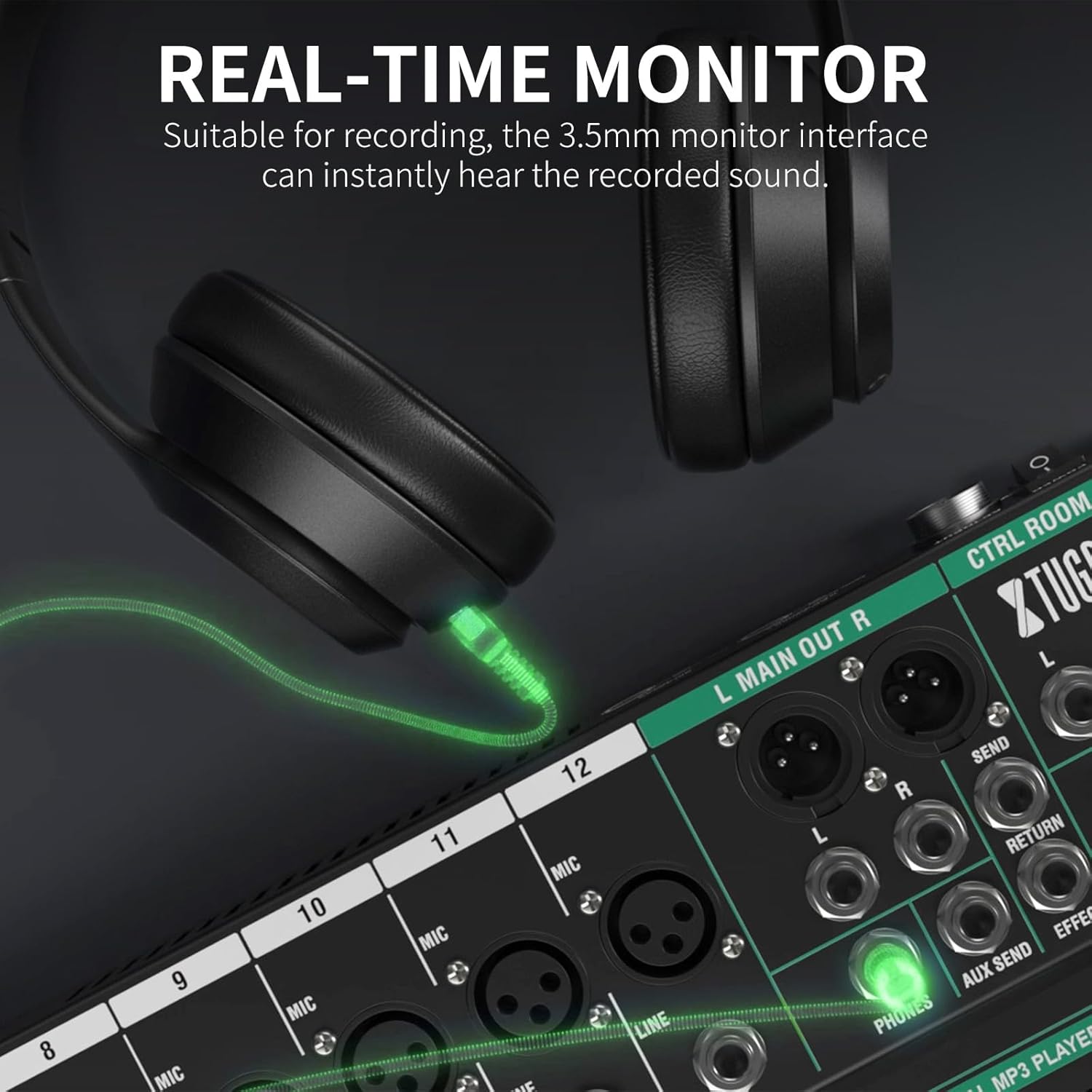 XTUGA Audio Mixer 6 Channel Sound Mixer Board, Audio Interface, Mixing Console for DJ Podcast Studio Karaoke Live Recording Equipment with 48V Phantom Digital Effect(CT60)