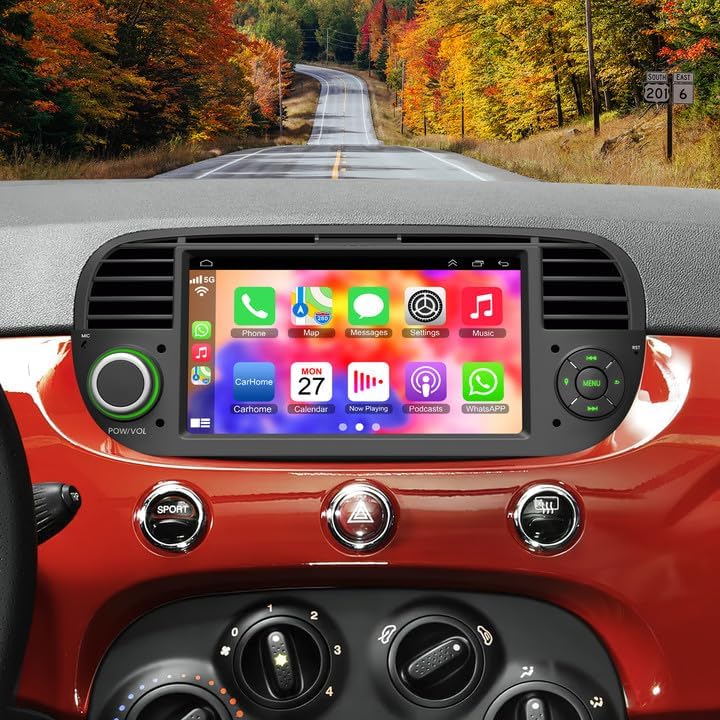 Upgrade Car Stereo for Fiat 500 2007-2015 with Wireless Carplay & Android Auto, 7