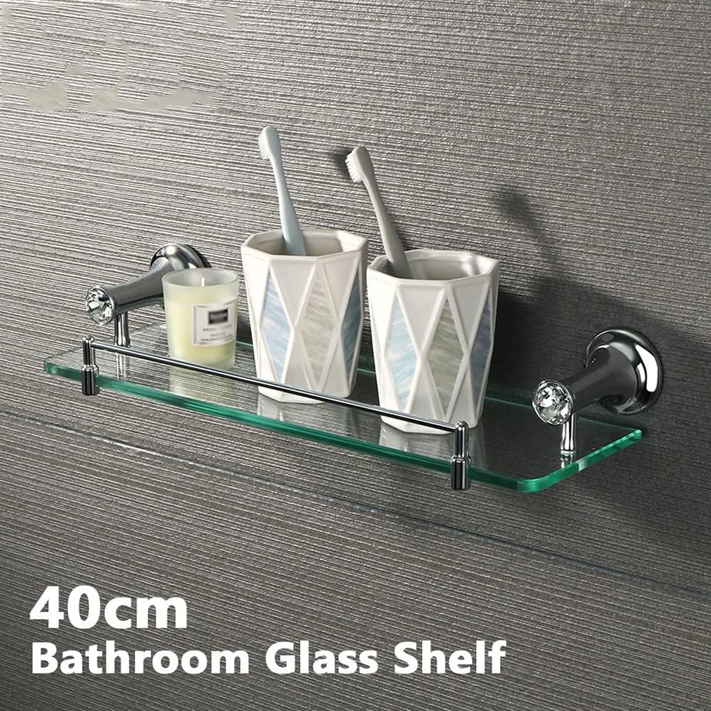 Shower Caddy 40cm Bathroom Glass Shelf, Bath Shower Glass Holder, Stainless Steel Storage Rack, Wall Mount Shelf Bathroom Accessories Bathroom Organizer (Color : Polished Finished)