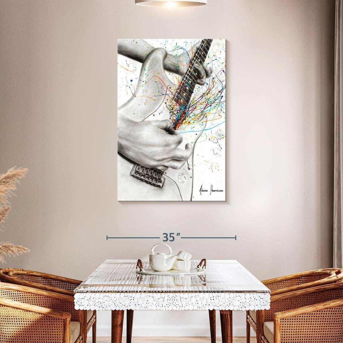 ElephantStock - The Guitar Solo Wall Art - Vertical Canvas Wall Art - Living Room Wall Decor - Painting Electric Guitar Canvas - Orange And White Decor by Ashvin Harrison - 30