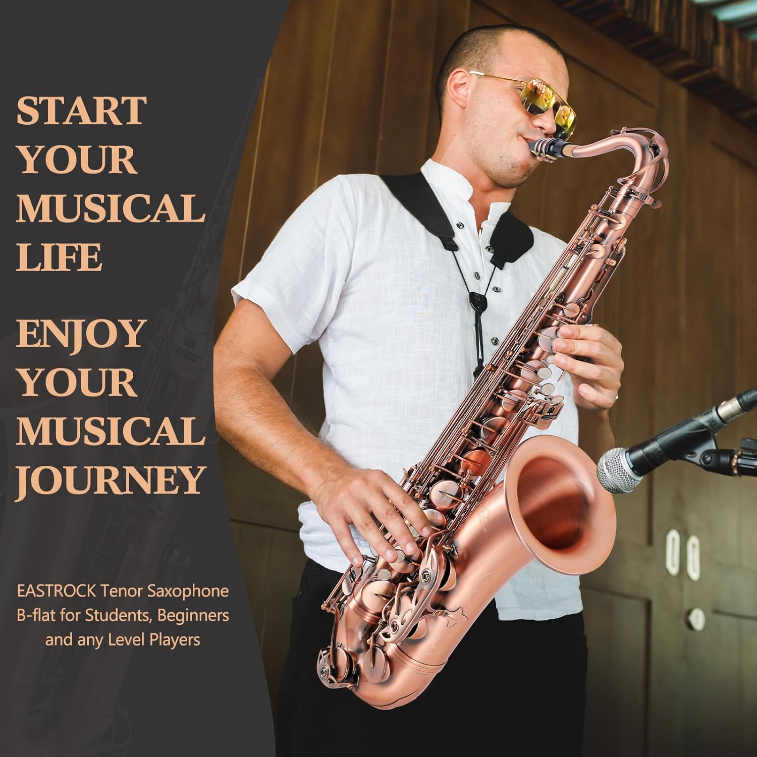 EASTROCK Tenor Saxophone Red Antique Copper B Flat Tenor Sax Professional Tenor Saxophone for Beginners Students and Musicians with Carrying Case,Mouthpiece,Reeds,Cleaning Kit,Neck Strap