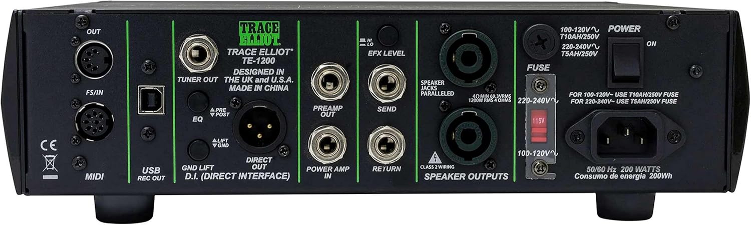 Peavey 03618570 Trace Elliot TE-1200 Bass Amplifier Head Portable Compact Amplifiers 1200-Watt RMS, 4 Band EQ PRO Amplification - TE1200