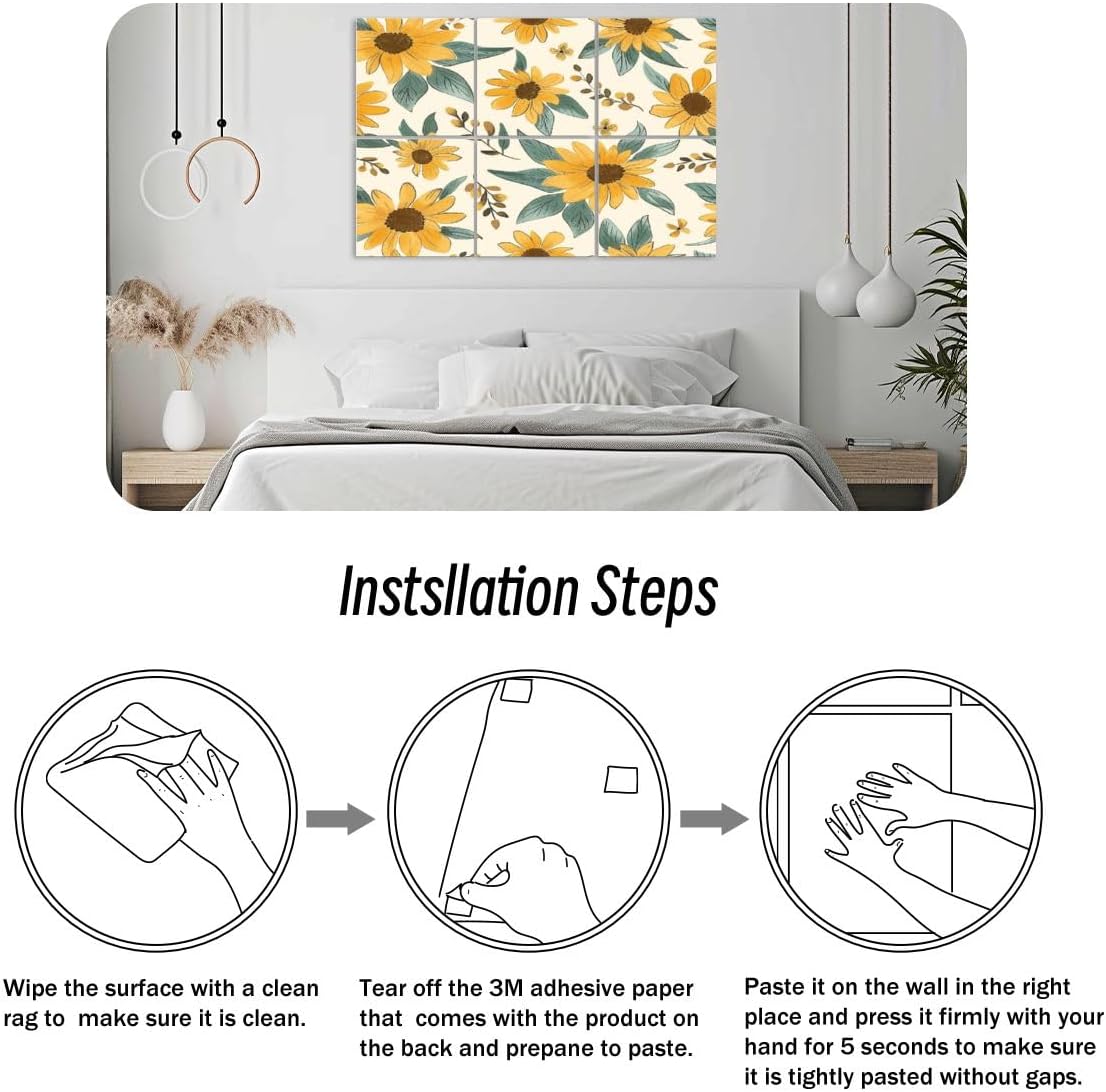 6 Pack Art Acoustic Panels Sunflower seamless pattern Yellow daisy ornament for fabric other Soundproof Wall Panels, 48