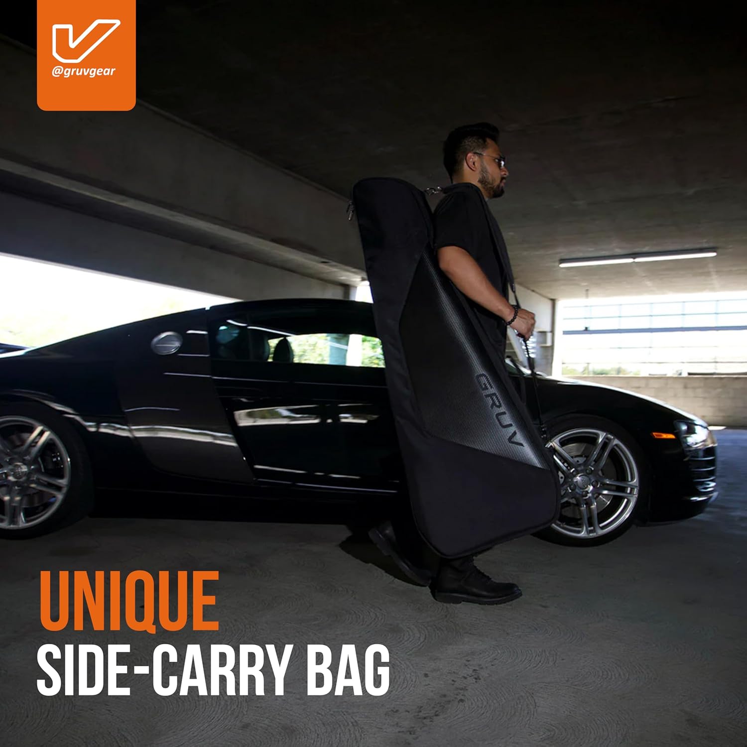 Gruv Gear GigBlade 3 Hybrid Side Carry Electric Guitar Travel Bag with Padded Interior, Large Zippered Pockets, Water Repellent Fabric & Removable Neck Brace - Gig Bag with Global Recovery Tag - Black
