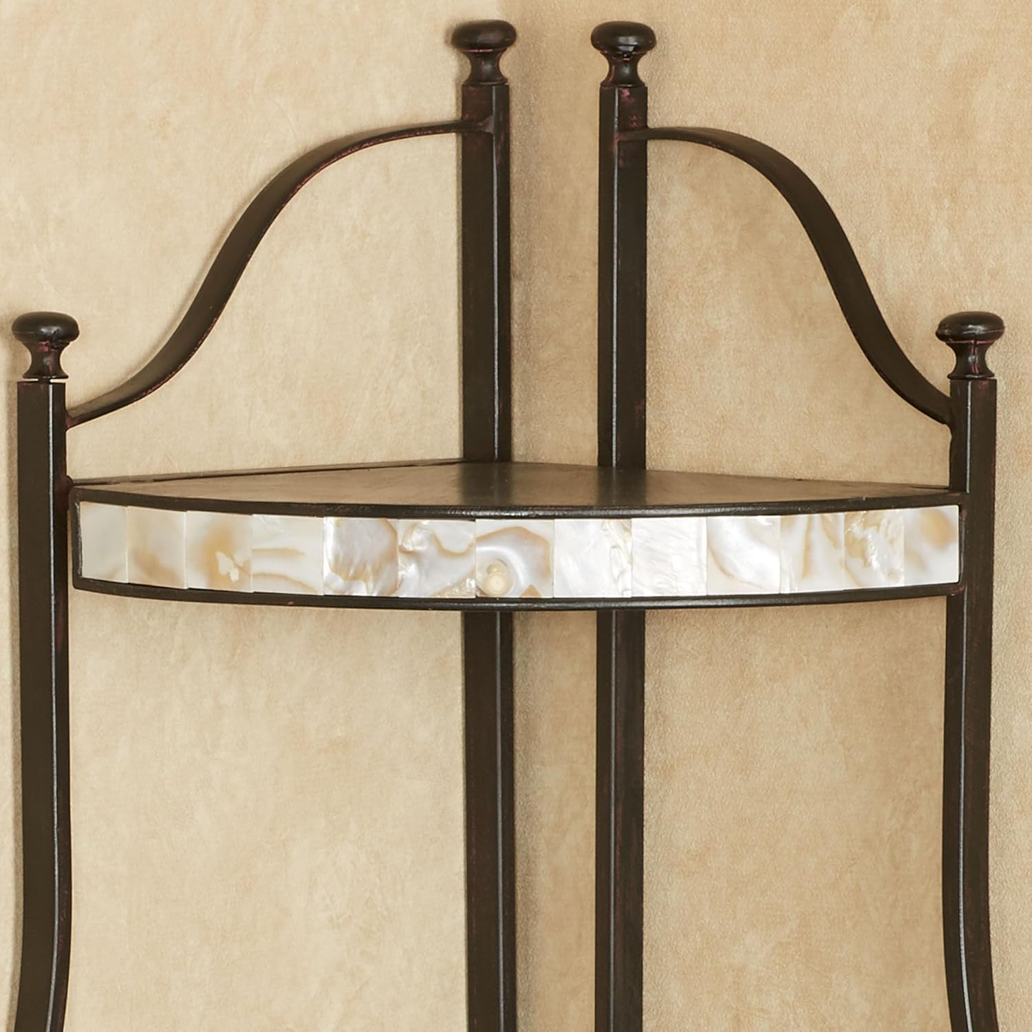 Touch of Class Caprissa Metal and Capiz Shell Corner Wall Shelf - Black, Ivory - Modern Home Decor for Bedroom, Living Room, Bathroom, Office, Game Room - Trinket Storage