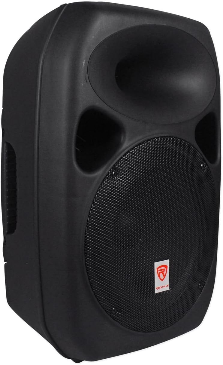 Rockville RPG122K Bundle: Dual 12-in Powered Speakers with Bluetooth, Microphone, Stands, and Cables, RVSS4A Zippered Heavy-Duty Carry Bag with Handles for Speaker Stands, 2-Items