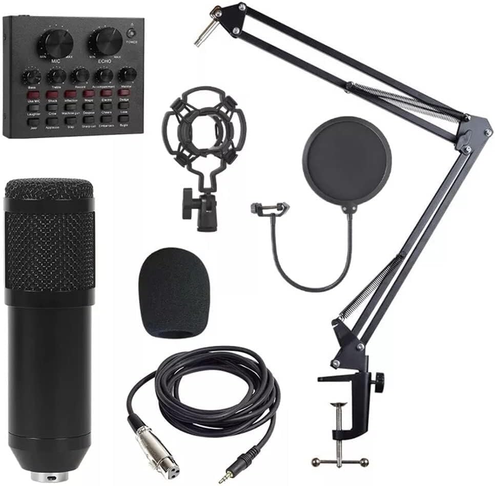 Condenser Microphone Sound Card Mixer Set, 18 Sound Effects, Real-Time Playback, Noise Reduction for Radio, Singing Recording