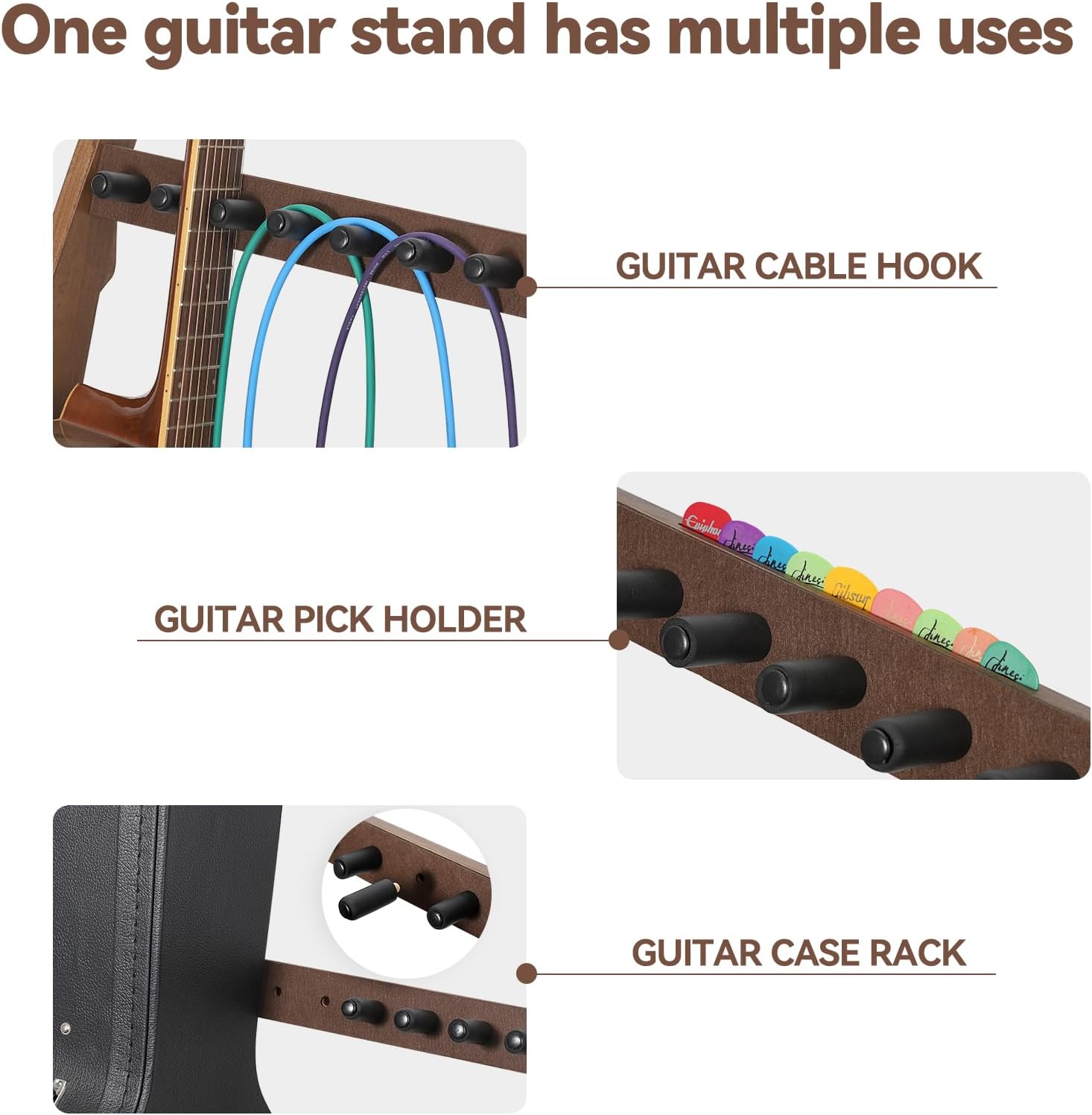 Guitar Stand for Multiple Guitars,Multi Wood Guitar Rack for 4 Acoustic Guitar, 6 Electric or Bass,18mm-thick wooden plank