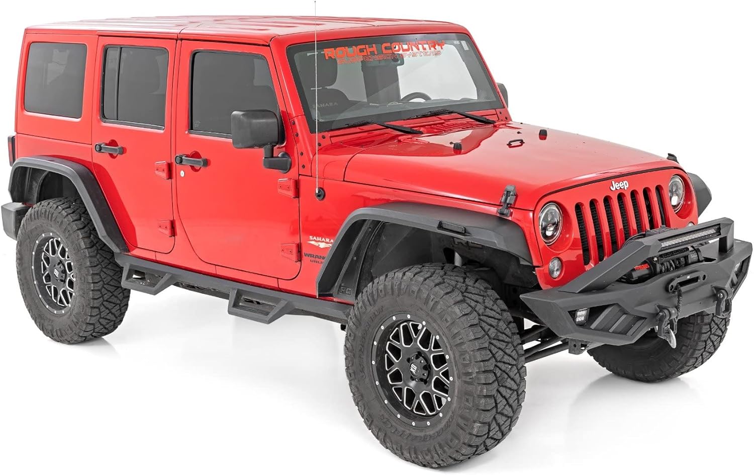 Rough Country High Clearance LED Flat Fender Flare Kit for Jeep Wrangler JK (2007-2018) - Set of 4 with Dual LED Lights