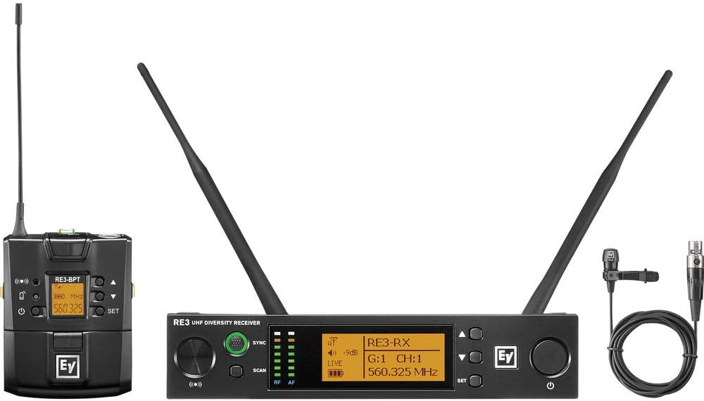 Electro-Voice RE3-BPCL Wireless Bodypack System, Includes RE3-ACC-CL3 Cardioid Lavalier Microphone with TA4F Connector, RE3-RX Diversity Receiver and RE3-BPT Bodypack Transmitter, 560-596MHz