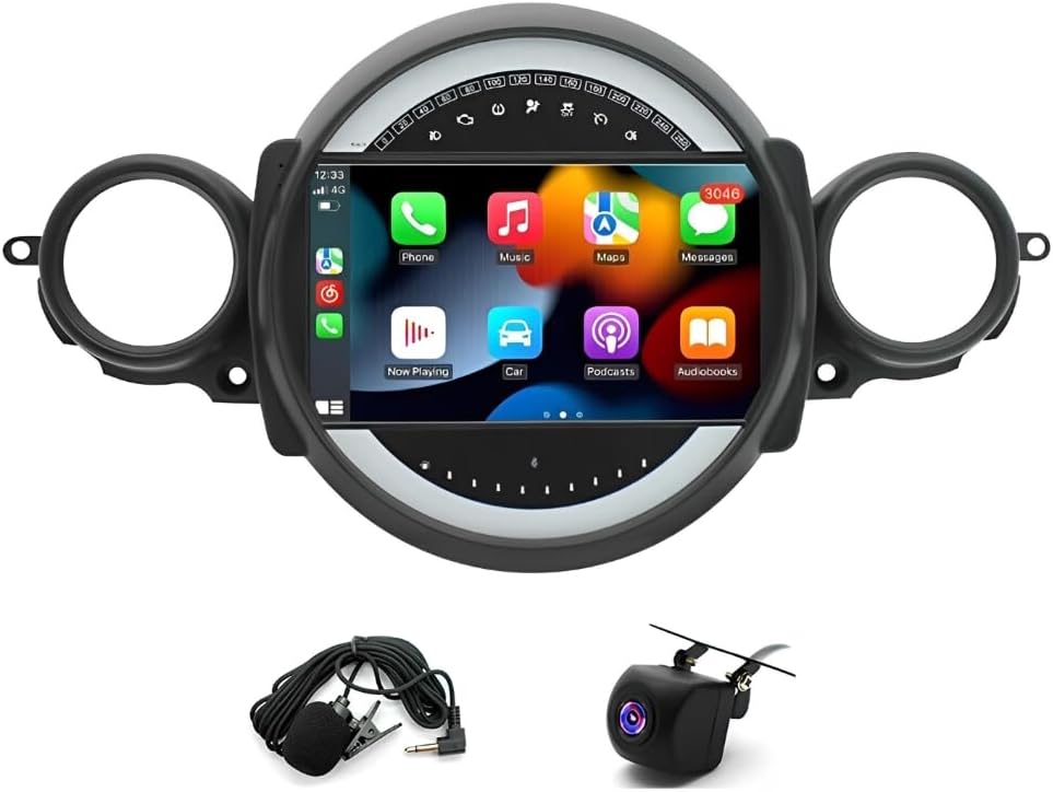 Android Car Stereo for BMW Mini Cooper R56 2007-2014 9 inch Touch Screen Radio with Wireless Carplay Android Auto, Support Bluetooth WiFi GPS Navigation SWC Backup Camera