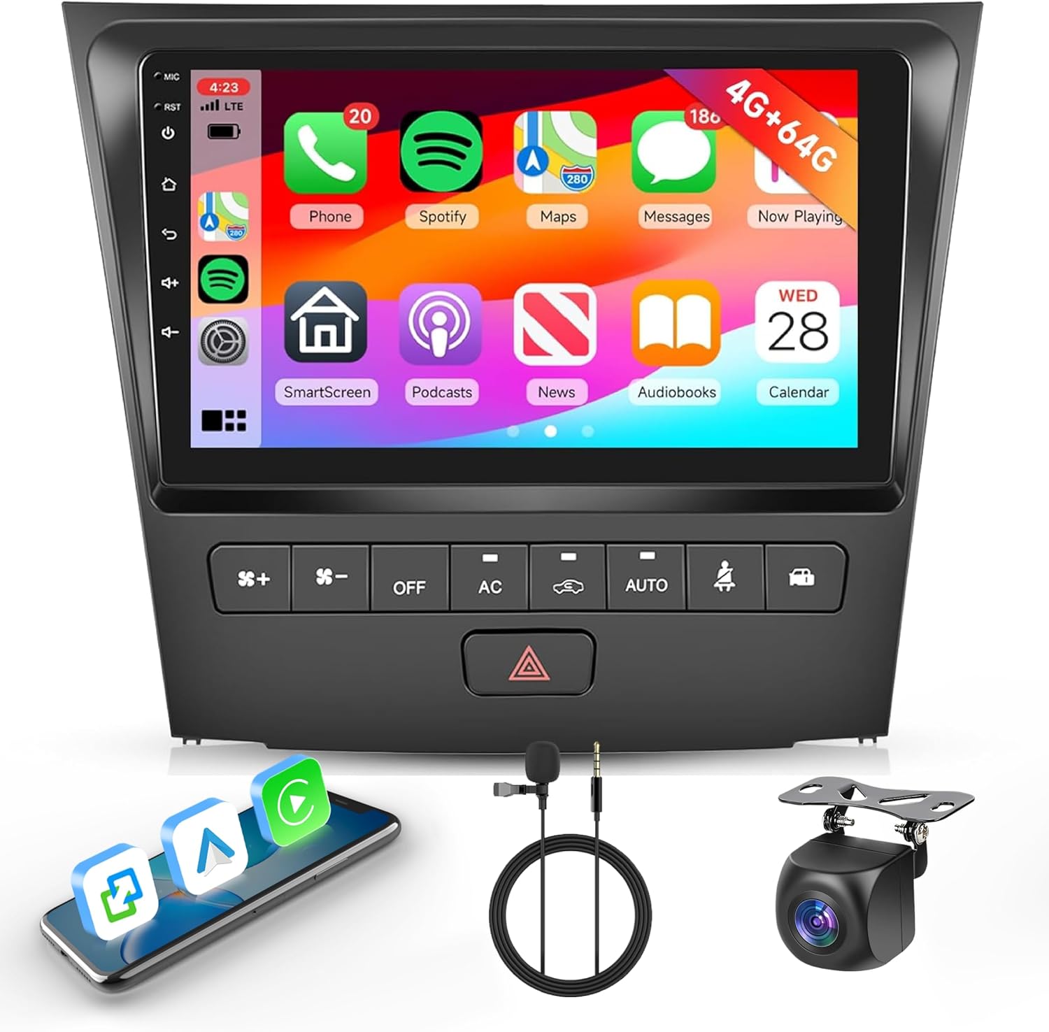 [4G+64G] Android Car Stereo for Lexus GS300/350/400/430/450/460 with Wireless Carplay Android Auto Radio, Hodozzy 9 inch Touch Screen with GPS, Mirror Link, Bluetooth, WiFi, DSP, FM/RDS Radio