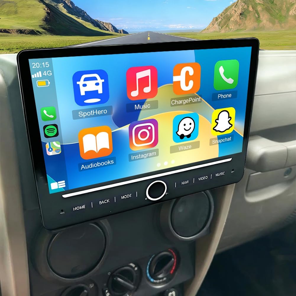 Android 14 Car Stereo for Jeep Wrangler/Unlimited 2007-2010,10 Inch Double Din Car Radio with Carplay & Android Auto, in-Dash Navigation Radio with BT Mirror Link WiFi FM Radio & Backup Camera-4+64G