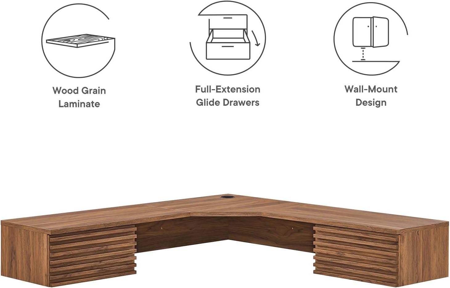 Modway EEI-6181-WAL Render Wall Mount Corner Office Desk, Walnut