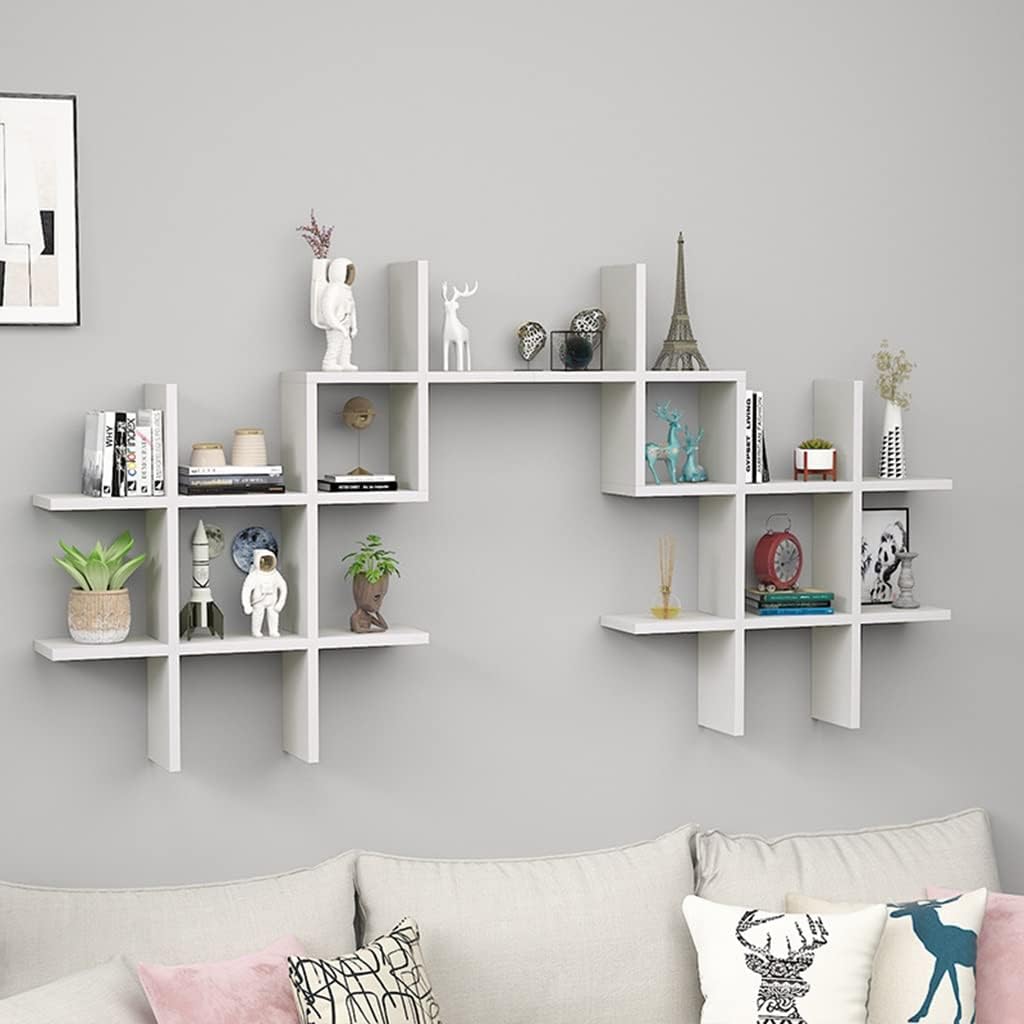 Criss Cross Intersecting Floating Shelf, Rustic Wall Mount, Wall Shelf for Bedroom, Cube Grid Display Case Floating Organizer Rack for Kitchen, Badroom (Color : /Black, Size : B)