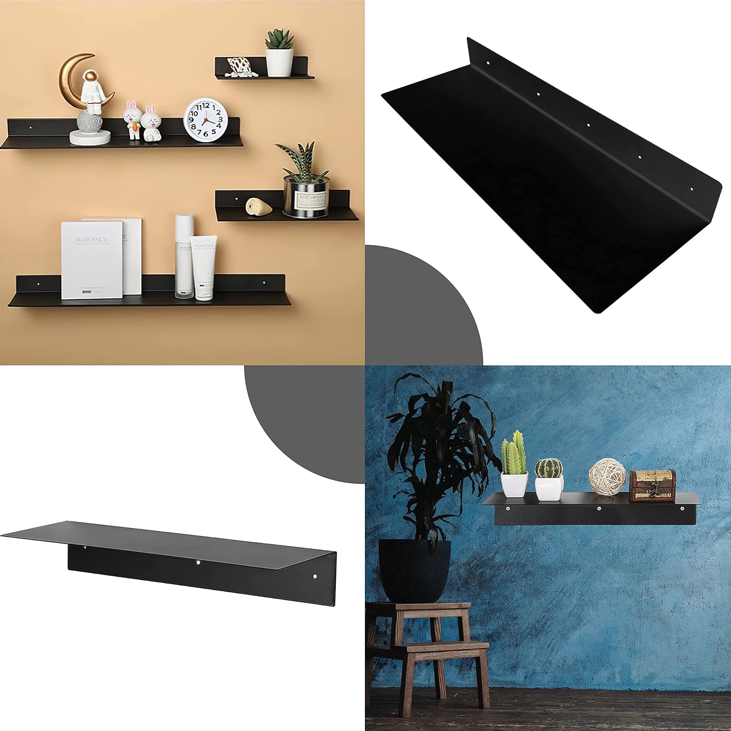 SIMOND STORE Black Metal Shelf - Wall Mount Shelf - Steel Industrial Heavy Duty Renter Friendly Shelves, Floating Shelves for Wall (36