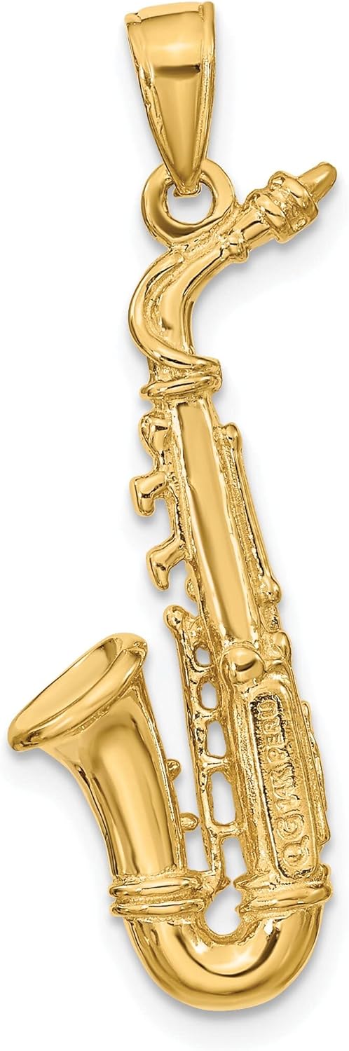 14K Yellow Gold 3D Saxophone Charm Music Pendant