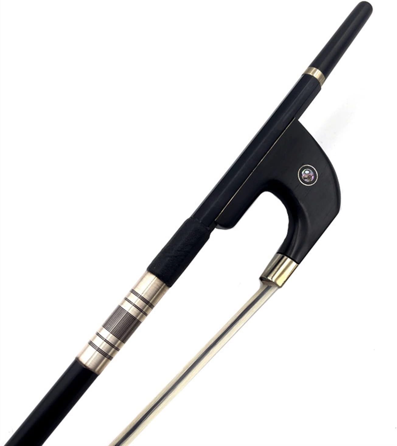 TSTS 1pc Strong Upright Double Bass Bow,Carbon Fiber,White and Black Bowhair Horsetail Full Size Violin Bow