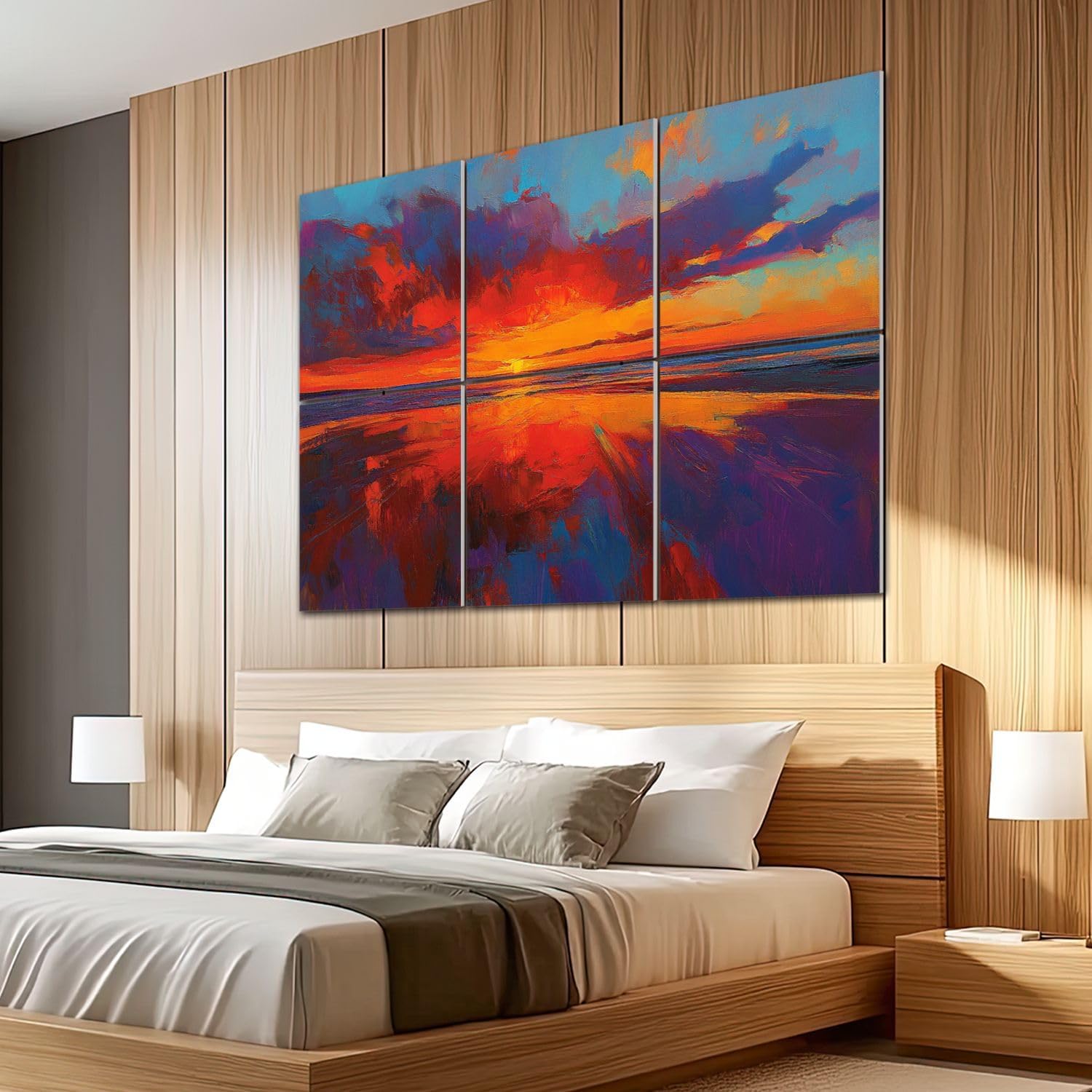 6 Pack Art Acoustic Panels Sound Absorbing Colorful Ocean Sunset Abstract Beach Orange Red Warm Sunrise Large Decorative Soundproof Wall Panels Self Adhesive for Recording Studios Office 72