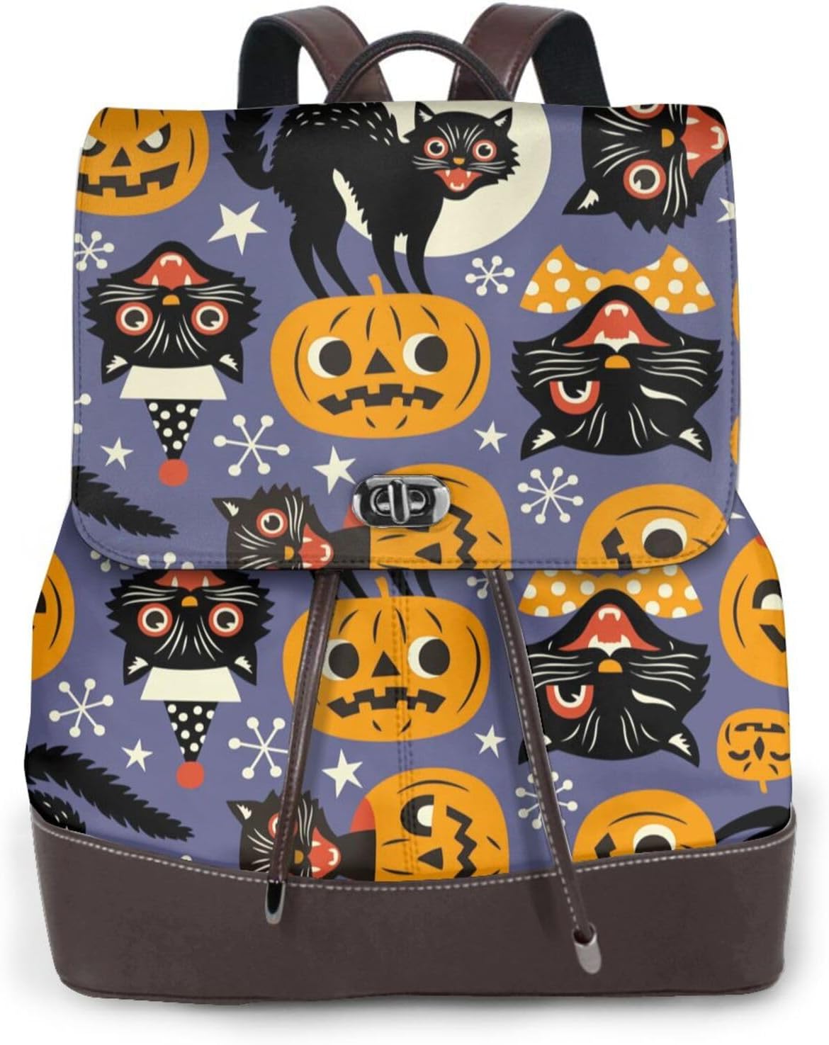 Spooky Cats And Halloween Pumpkins for Womens Backpack Purse Microfiber PU Anti-theft Large Fashion Designer Travel Bag Ladies Shoulder Bags