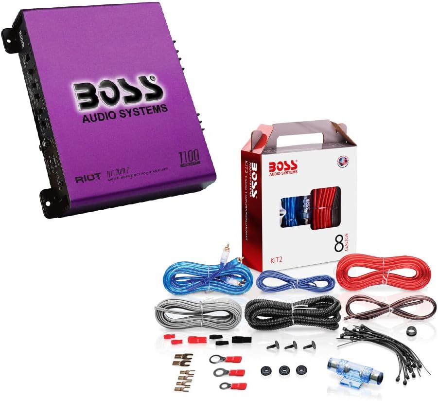 BOSS Audio Systems Monoblock Amplifier + 8 Gauge Wiring Kit