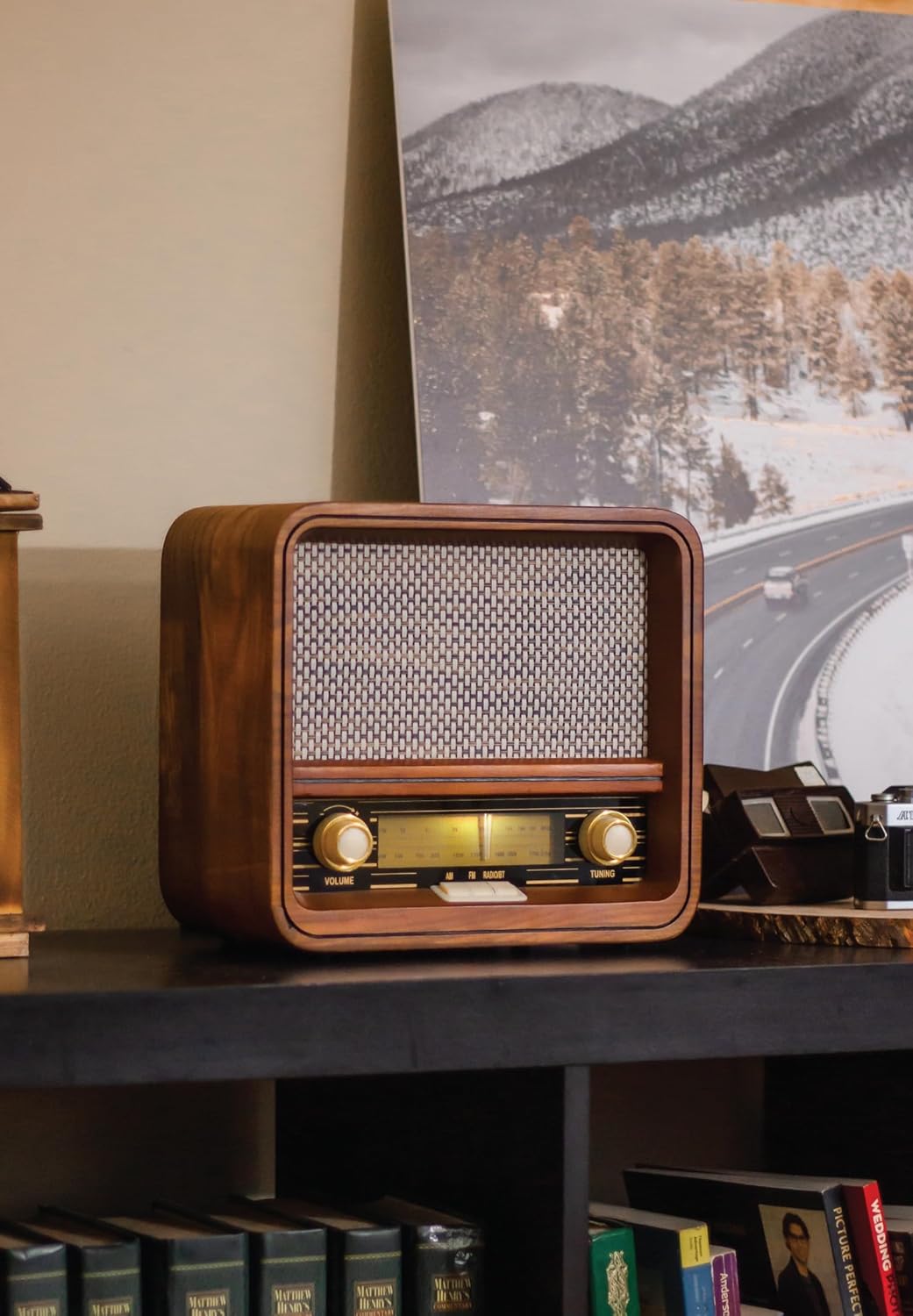 Fuse RAD Vintage Wood Retro Radio | AM/FM Radio with Bluetooth, Wireless Charger & AUX Input | Mid Century Modern Style | Handcrafted Ashtree Wood