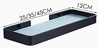 Shower Shelves 25CM 35CM 45CM Black Aluminum Glass Shelf, Square Bathroom Glass Shelves Bathing Accessories (Color : 25CM with matt Glass)